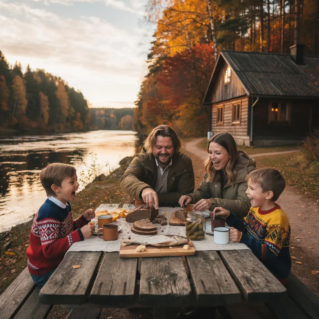 Ceļojuma grupa, kas izbauda dabu kādā no Latvijas nacionālajiem parkiem.