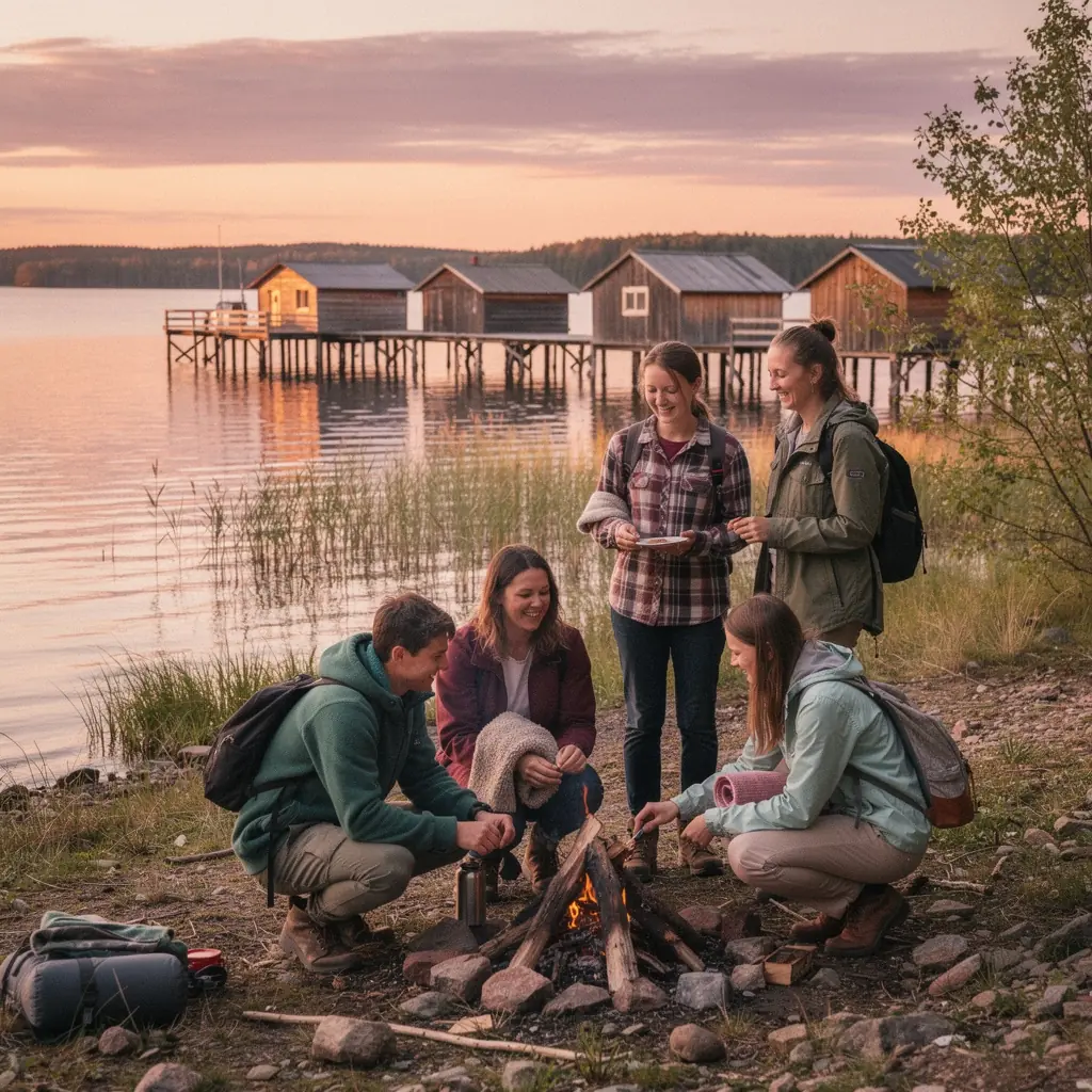 Skaista jūras pludmale, kurā cilvēki atpūšas un bauda sauli.